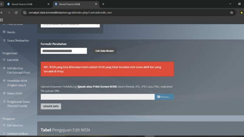 Cara Mengatasi Residu NISN di Verval PD, 100% Berhasil! nisn tidak valid saat daftar snpmb
