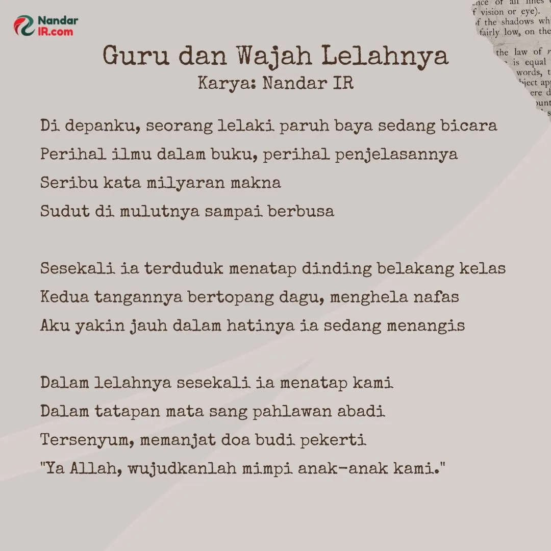 Kumpulan Puisi Guru Singkat, dan Penjelasan Maknanya puisi tentang guruku