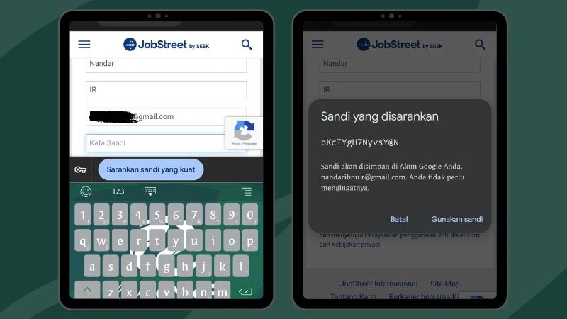 contoh kata sandi jobstreet